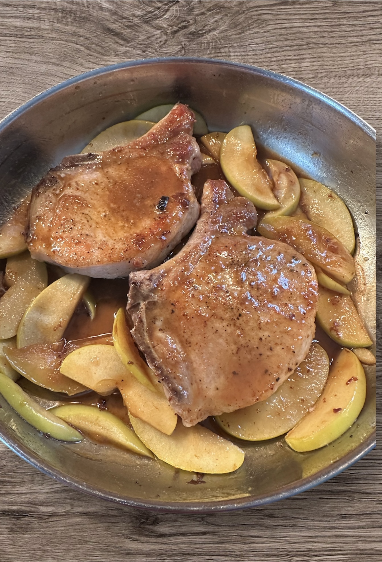 Skillet Pork Chops ad Apples with Miso Caramel 